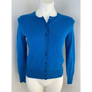 Lord And Taylor Blue 100% Cashmere Button Cardigan Sweater Petite Small